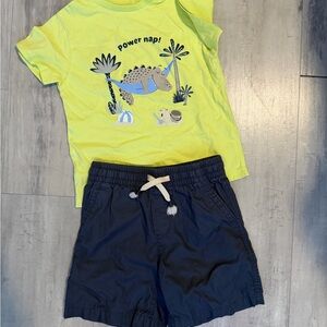 Set Mayoral Light Yellow Graphic T-Shirt and Navy short boy